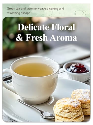 Image of LOOMICA Organic Jasmine Green Tea Bags, Organic Green Tea with Jasmine Flowers, Refreshing & Aromatic, Floral Infusion for Relaxation, No Sugar Added, 20 Counts, (Pack of 2)