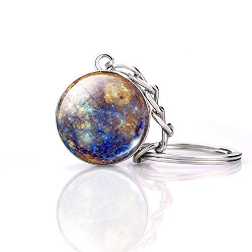 JWPavilion Solar System Planet keychain Accessories Pendant Glow In The Dark Galaxy Crystal Glass Ball Key Chain Rings Creative Gifts For Women Men Charms Luminous Globe Llaveros Keyring(Mercury)