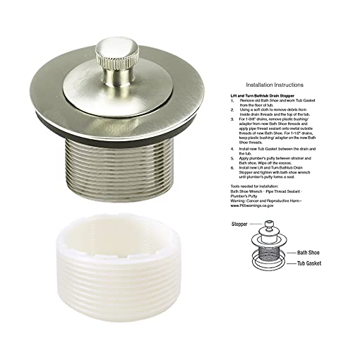 Lift & Turn Bathtub Drain Stopper - Tub Drain Stopper | Assembly Kit With Strainer And Stopper | Bath Tub Drain Stopper Replacement Fit Both 1-1/2" Or 1-3/8" Drain | Brushed Nickel #TOP14