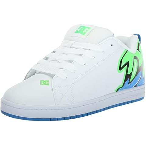 DC Men's Court Graffik Casual Skate Shoe, White/Lime/Turquoise, 11 Cover