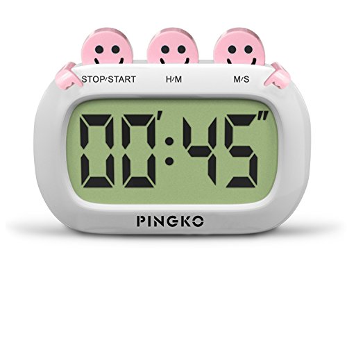 PINGKO Digital Kitchen Timer Fashion Design Clock Cooking Timer with Big Digits,Large LCD Display, Loud Alarm, Magnetic Backing Stand ,Battery Included-Pink