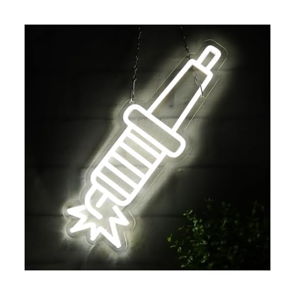 JFLLamp Spark Plugs Neon Signs for Wall Decor Neon Lights for Bedroom Led Business Signs Suitable for Garage Car Stores Christmas Birthday Party 5V Power Adapter, 15.7 * 5.9 Inch(White) - Image 3
