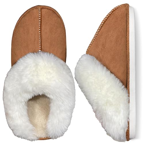 Afellicy Women's Fuzzy Memory Foam Slippers Fall Winter House Shoes Indoor and Outdoor Fur Lining Slip on Bedroom Shoes2