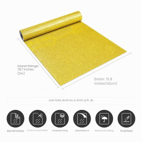 Stickyart Glitzer Tapete Gold Klebefolie Möbel 40cm X 200cm Wandtapete Selbstklebende Tapete Gold Dekofolie Tapeten Vliestapete Klebetapete… – Ansicht 2