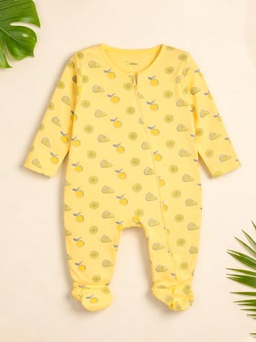 Image of Kidbea Organic Cotton Unisex Baby Romper Soft Breathable Full Sleeve Zipper Footed Bodysuit for Newborn & Infant Kids Sleepwear