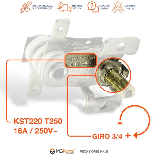 Termostato Bimétalico de Lâmina KST220 T250 16A 250V Compatível com Fornos Elétricos, Fritadeiras, A