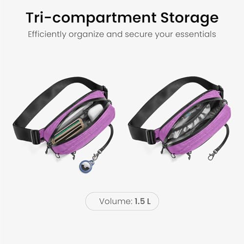 Image of tomtoc Sling Bag with RFID Blocking, X-Pac /Non X-Pac Minimalist Crossbody Chest Pack for Men and Women, Lightweight Water-Resistant Bag for Travel and Daily Commutes, X-pac Purple, 1.5L, Lightweight