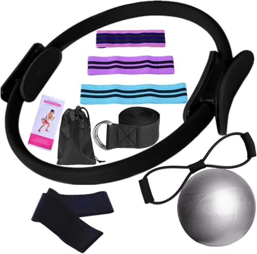Essential Pilates Workout Kit for Women – Includes Pilates Ring, 25cm Yoga Ball, Booty Bands & Figure-8 Resistance Band – Complete Home Pilates Equipment Set for Fitness Exercises (Black)