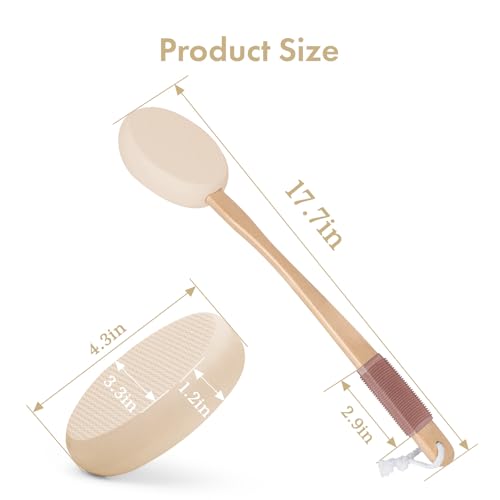 Image of AmazerBath Lotion Applicator for Back, Feet, 4 Replacement Pads with 17 inch Curved Handle, Back Sunscreen Applicator for Kids, Elderly, Women, Apply Skin Cream Medicine Moisturizer Tanner, Ivory White