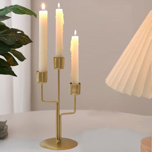 KARLOR Candle Holder Gold, 3-in-1 Taper Candle Holder Candle Holder Golden Romantic Elegant Candelabra Taper Candles Table Decoration Metal Candle Holder for Wedding Birthday Easter