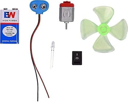 SP Combo of 4.5-5V DC Motor, Mini Fan Blade, Switch, 9v Battery, Connector and LED Educational Electronic Mini Kit