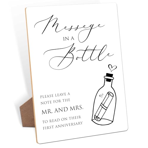 Wedding Message in a Bottle Sign, Message In A Bottle Guest Book Sign, Wedding Signs for Ceremony and Reception, 8x11 Inch Modern Table Signs with Stand for Engagement Party, Bridal Shower-19