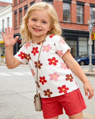 Image of OLMRJKD Kid Toddler Girl Clothes Summer Short Sleeve Figure Graphic Tee Shirt + Shorts Summer Outfits Set