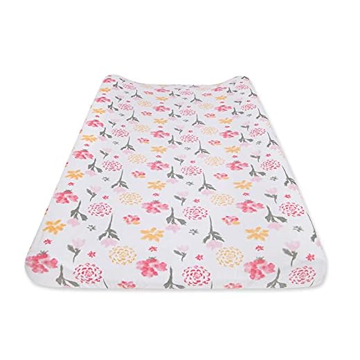 Burt's Bees Baby - Changing Pad Cover, 100% Organic Jersey Cotton Changing Pad Liner for Standard 16" X 32" Mats, Watercolor Blooms, One Size