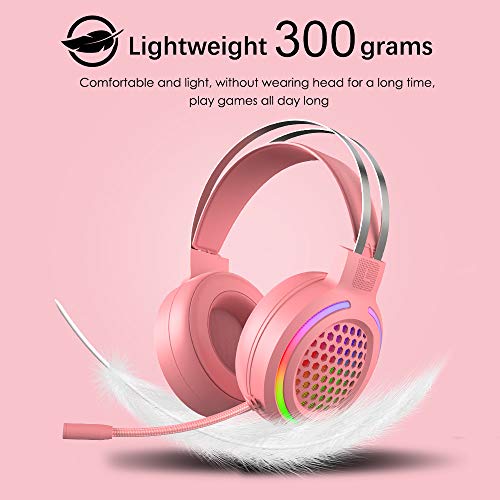 Gaming Headset, 3,5 mm bedrade over-head ruisonderdrukkende hoofdtelefoon met RGB Chroma Backlit, Stereo Surround Sound, 360 ° Rotatie microfoon met volumeregeling voor PS4/Xbox één/Mac/PC (roze) - Afbeelding 5