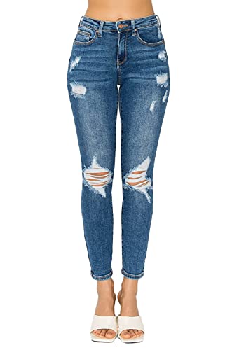 Wax Jean Women's Butt I Love You Push Up High Rise Skinny Denim Jeans with Rips