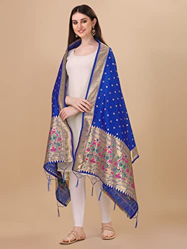 Image of DEVANGI Women's Woven Banarasi Silk Dupatta /Chunni For Women, Floral Print 1 Meter Wide and 2.3 Meter Length Printed Designer Dupatta /Chunni For Girls