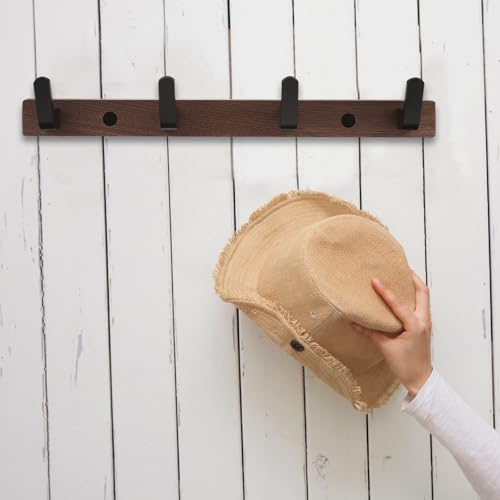 Perchero de pared de madera con 4 ganchos modernos para colgar ropa 6
