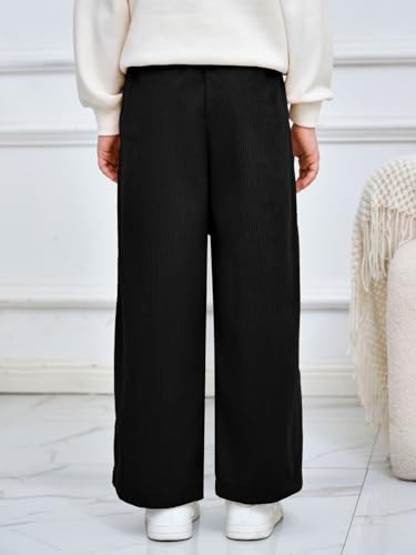 Image of Haloumoning Girls Wide Leg Corduroy Pants Kids Elastic Waist Gold Button Trousers with Pockets 5-14 Years