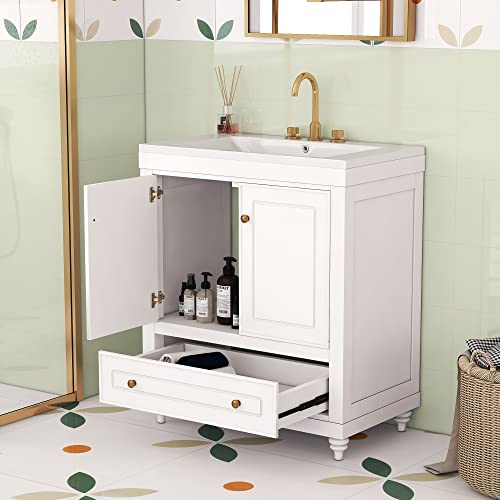 Bellemave 30" Bathroom Vanity with Ceramic Basin Sink, Combo Cabinet Under-Mount Sink, Bathroom Storage Cabinet with 2 Doors and 1 Long Drawer for Bathroom No Mirror (White) Bellemave 30" Bathroom Vanity with Ceramic Basin Sink, Combo Cabinet Under-Mount Sink, Bathroom Storage Cabinet with 2 Doors and 1 Long Drawer for Bathroom No Mirror (White)