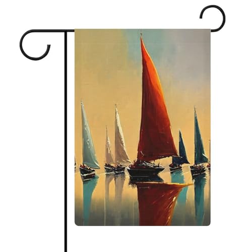 Segelboot-Gartenflaggen (47 x 32 cm), Leinenimitat, wasserfest, für den Außenbereich, Festivalbedarf