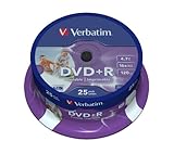 Capacidad: 4.7 GB Verbatim 43539/25 - DVD+R vírgenes (25 Unidades, 4.7 GB, 16x)