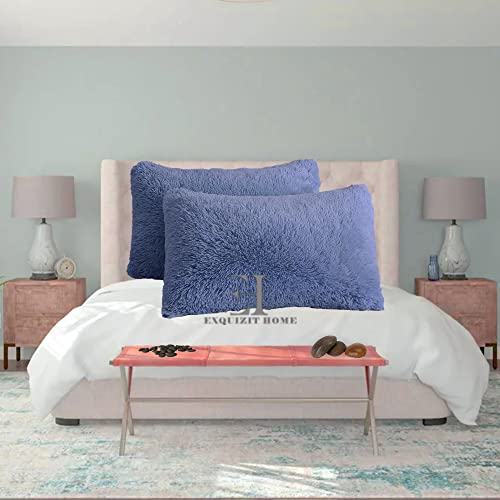 EXQUIZIT HOMEยฎ Hug & Snug Teddy Cuddles Pillowcase Pair - Super Soft Fluffy Fleece Pillow Covers, Denim, 50 x 75cm approx