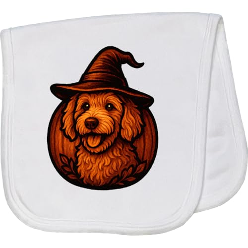 inktastic Halloween Goldendoodle Dog Witch Pumpkin Baby Burp Cloth White 45b9b