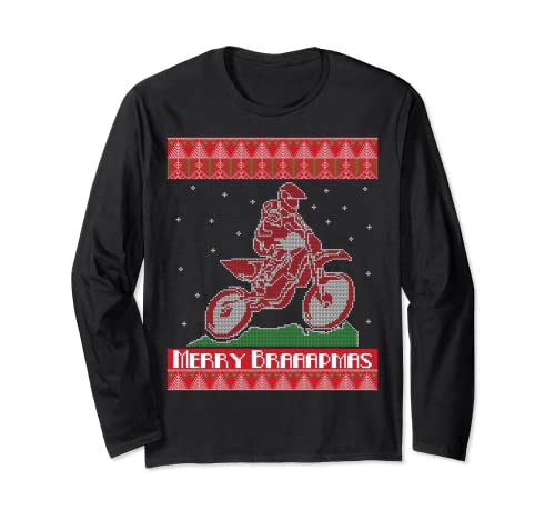 Braaap Dirt Bike Brutto Natale Maglione Moto Biker Maglia a Manica