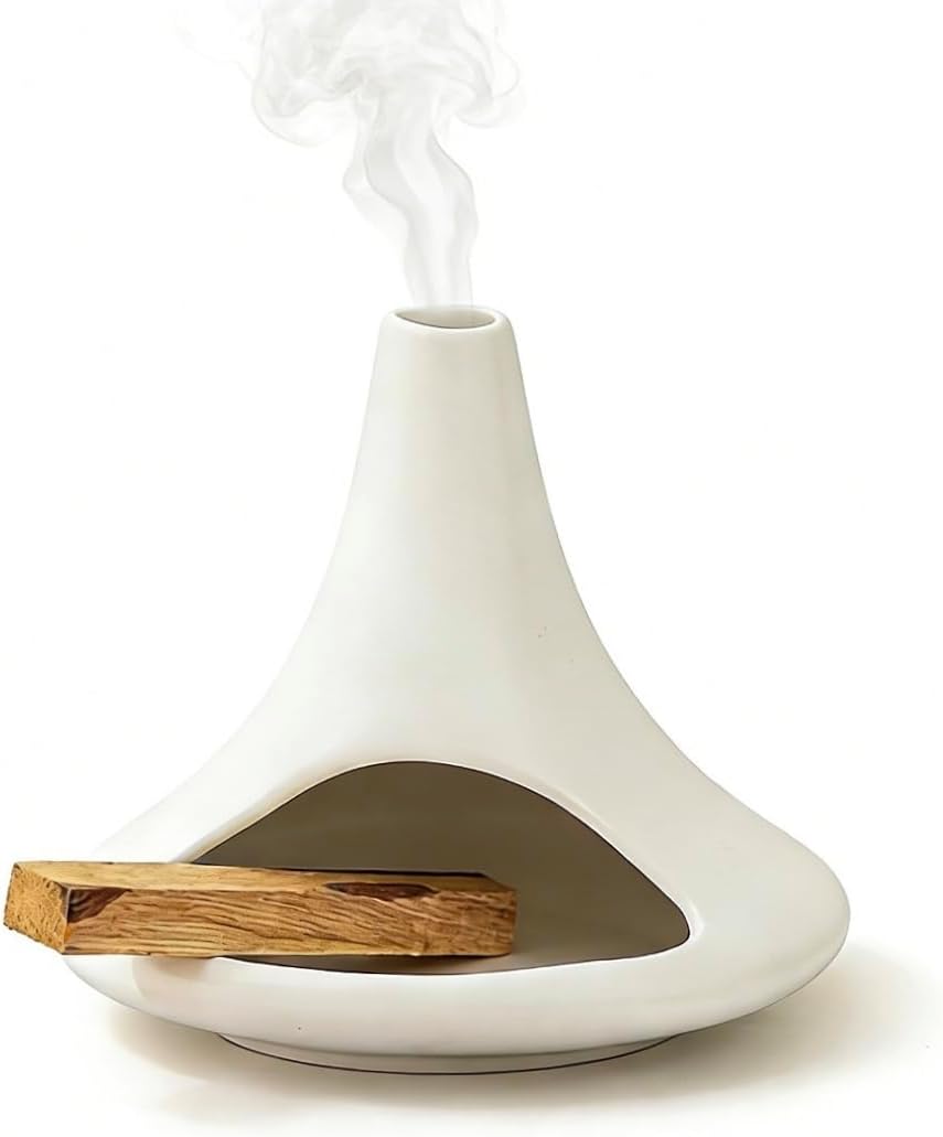 Ceramic Palo Santo Holder Matte Black, Chiminea Shape Mini Smudge Bowl Burner with Ash Catcher for Incense Cones & Candles, Palo Santo Sticks, for Meditation, Yoga, Cleansing Ceremony, Handmade
