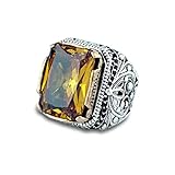 Emerald Cut Citrine Ring, Citrine Jewelry for Men, Yellow Gemstone Ring for Men, Silver and Citrine Ring, November Birthstone (11.5)
