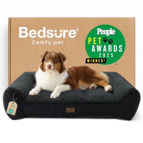 Image of Bedsure SupportMax Orthopedic Dog Beds Large Sized Dog - Extra Thick Supportive Large Dogs Bed with Waterproof Washable Cover, L Plus Comfort Pet Sofa with Soft Sherpa and Nonskid Bottom, Black, 38 inch