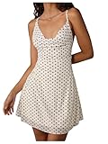 MakeMeChic Women's Mesh Polka Dots Mini Dress Cowl Neck Criss Cross Backless Y2k Dresses Apricot Large
