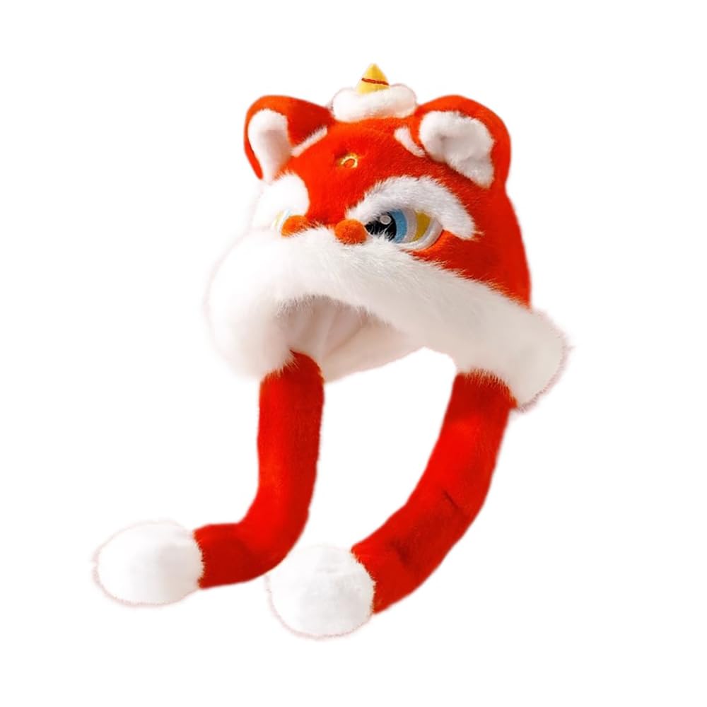 Yunify Chinese New Year Women's Red Lion Hat Winter Warmth Spring Festival Decor Ears Move