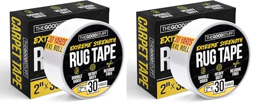 Image of Double Sided Rug Tape [2 Inch x 30 yd] Carpet Tape for Securing Area Rugs to Carpets, Laminate, and Hardwood Floors, Easy to Remove and Restick Without Residue or Damage to Rug or Floor (Pack of 2)