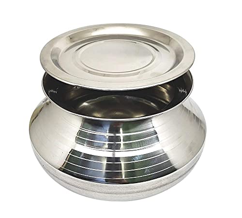 Image of Small Stainless Steel Handi With Lid (Pongal Handi, 2500 ML, Dishwasher Safe) Handi 2.5 L With Lid (Stainless Steel) (2.5 Liter)
