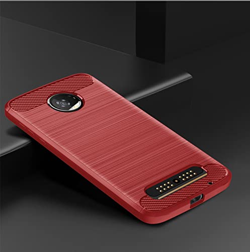 Asuwish Phone Case For Moto Z2 Play With Tempered Glass Screen Protector Cover And Cell Accessories Soft Protective Motorola Motoz2Play Droid Motoz2 2Play Z 2 2Z Z2Play Women Men Carbon Fiber Red #TOP2
