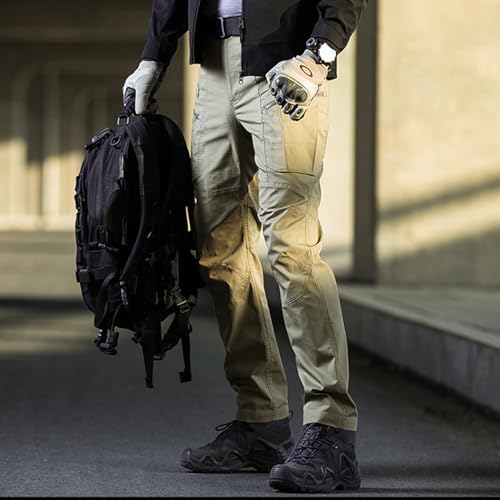 LUDEY Mens Hiking Cargo Pants Elastic Waist Ripstop Work Tactical Pants Water Resistant Outdoor Sweatpants with 8 Pockets-Khaki XL - image 3