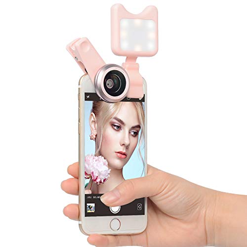 FSXTMMM Led Fill light Selfie Lamp Wide Angle Macro Phone Camera Lens with usb cable for iPhone x 7 8 for Huawei P10 P20 for samsung s9