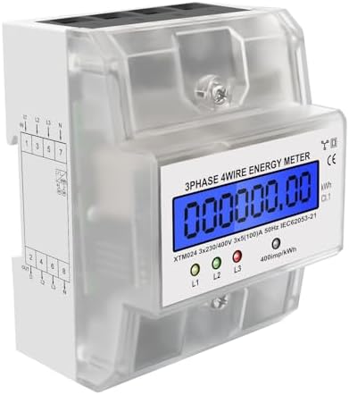 LCD Digital Electricity Meter, Electricity Meter, 3-Phase 4-Wire, Calibrated Three-Phase Meter 230/400 V, Three-Phase Meter, DIN Rail