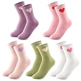 Utensilsto 5 Paar Socken Damen mit Herz, Tennissocken Bunte 36-40 Sportsocken Lange Baumwollsocken Laufsocken Sport Socken für Tennis Lauf Arbeit Freizeit