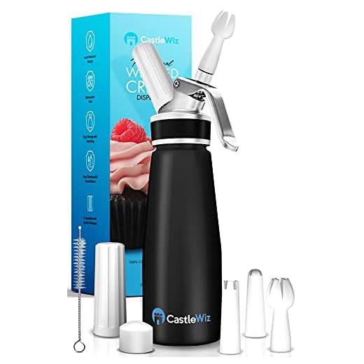 Whipped Cream Dispenser - Ultra Durable Leak-Free Grade 6 Aluminum Whipping Cream Dispenser - 3 Decorating Tips & 1 Cleaning Brush - Homemade Whipped Cream Maker - 500mL / 1 Pint Canister Cracker