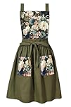 Waibejon Vintage Apron Dress, Cute Kitchen Aprons for Women with Pockets, Pinafore Apron for Cooking, Gardening, Baking, Green