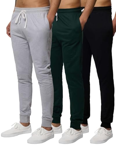 3 Pack Mens Joggers Sweatpants French Terry Fleece Pants Sweat Clothing Pockets Baggy Elastic Cuffed Workout Bottom Athletic Soft Warm Winter Jogging Gym Active Track Lounge Sleep - Set 1, L