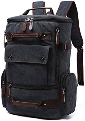 Mochila Masculina Resistente Grande De Lona Com Detalhes Em Couro...
