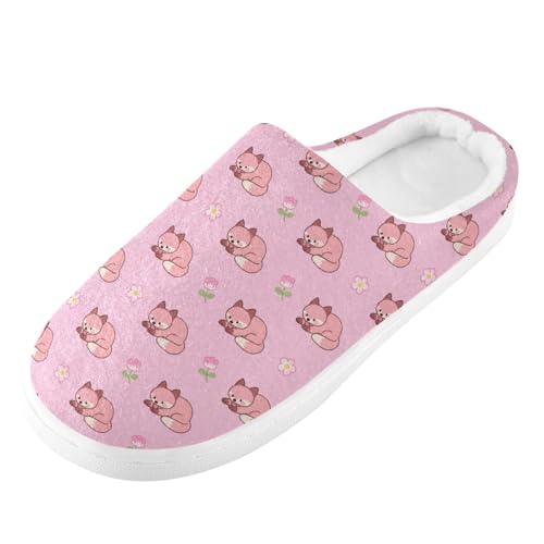 Cute Fox Flowers Floral Pink Slippers for Women Men Indoor Slippers Memory Foam Fuzzy Slippers House Shoes for Indoor Outdoor Size 6/7 23037832