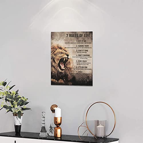 Motivational Lion Wall Art King Animal Lion 7 Rules Of Life Quotes Canvas Wall Decor Inspirational Vintage Pictures Print Painting Framed Artwork Home Decor For Bedroom Living Room Office 12"X16" #TOP1