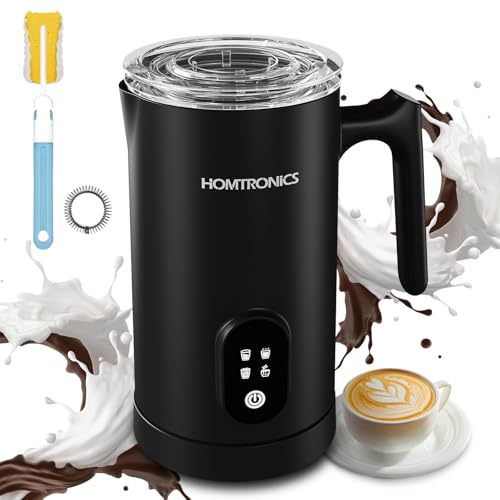 Milk Frother, [New Upgrade] 14.54oz/430ML Homtronics 4 in 1 Electric Milk Frother, Automatic Coffee Steamer Frother, Cold & Hot Foam Maker for Frothing Milk, Latte, Cappuccino, Macchiato-Black
