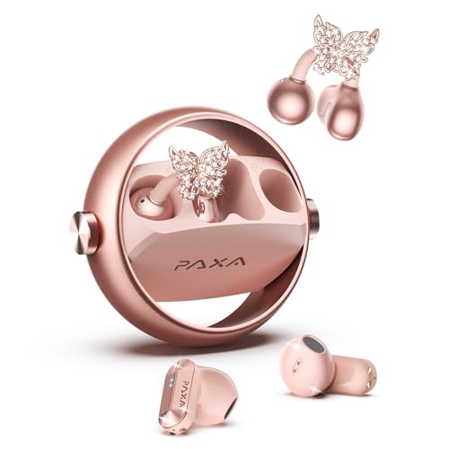 PAXA 3 in 1 Ctbuds Stylish Jewelry-Style Clip on Open Ear Headphones Wireless Earbuds, Instant Earring Mode, Ultra-Long 140H Play, Bluetooth 6.0, All-Day Wear for Work Fitness Daily Use, Rose Gold