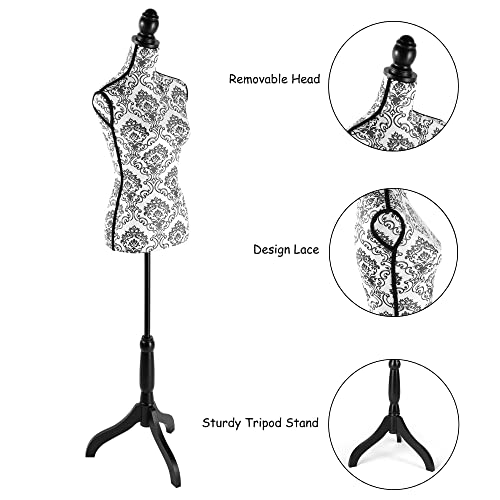Female Mannequin Torso Dress Form Height Adjustable Pinnable Mannequin Body With Sturdy Tripod Stand For Home Decor, Jewelry & Clothing Display, Black Flower #TOP4